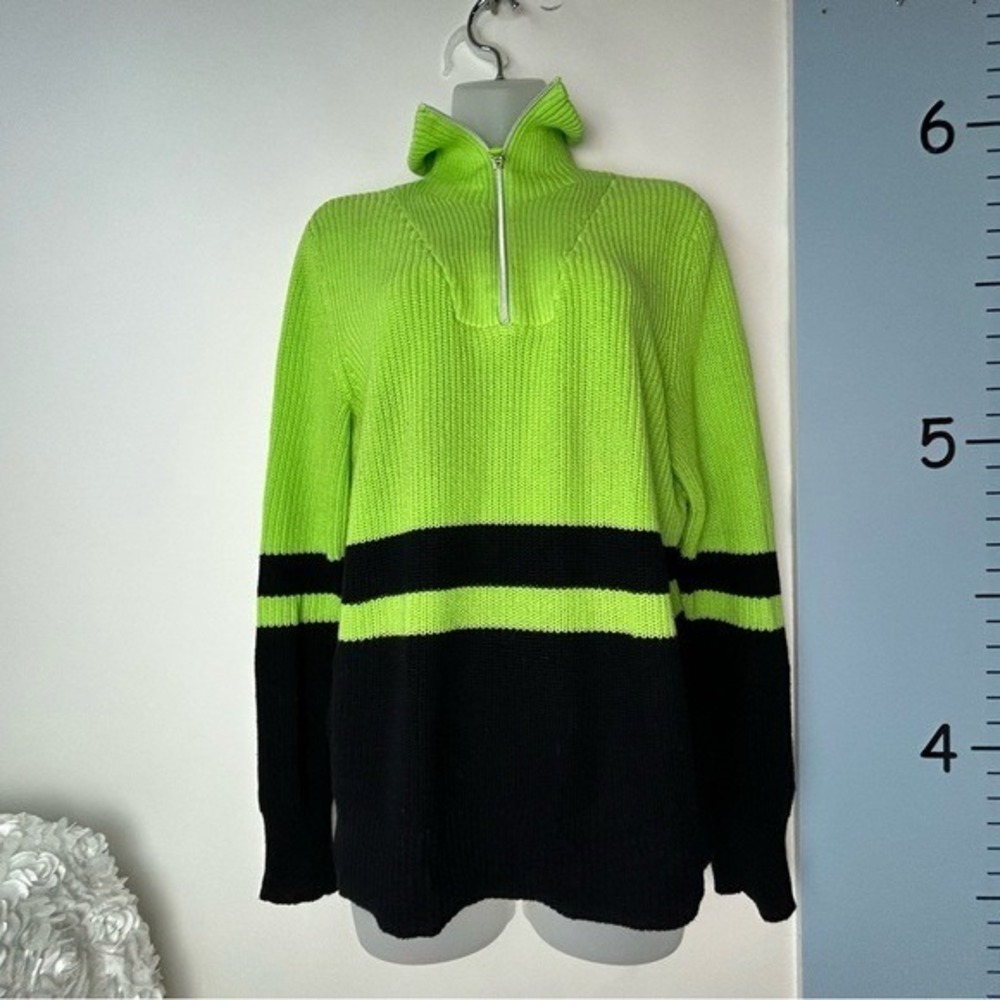 LRL Lauren Ralph Lauren Light Green Black Striped‎ Ski Sweater Medium